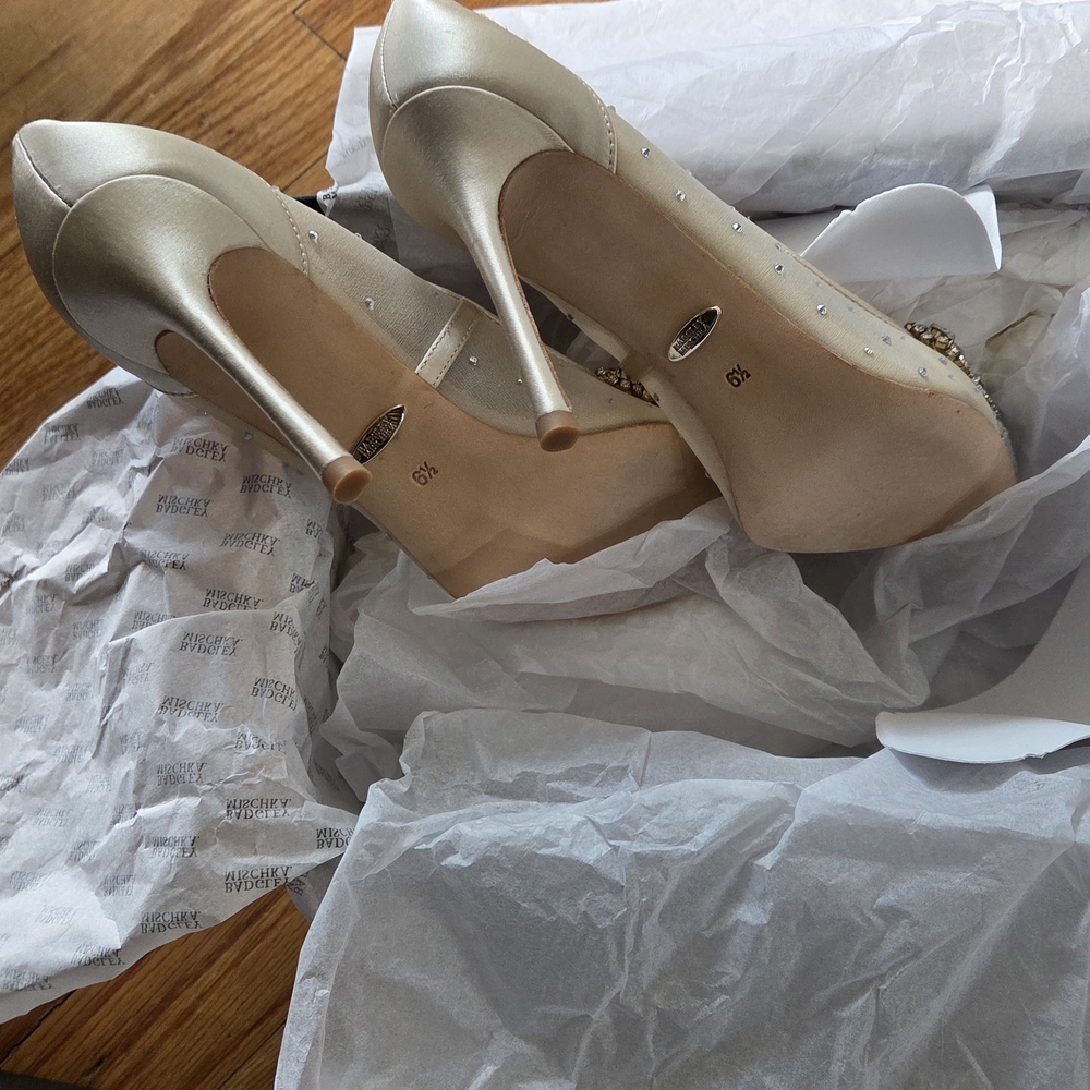 🆕️Badgley Mischka Crystal Embellished Heels - Cream and Silver - Picture 5 of 8